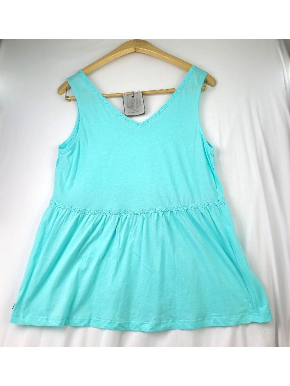 Matilda Jane Lets Go Together Talk to Me Aqua Lace Trim Babydoll Tank Medium NWT